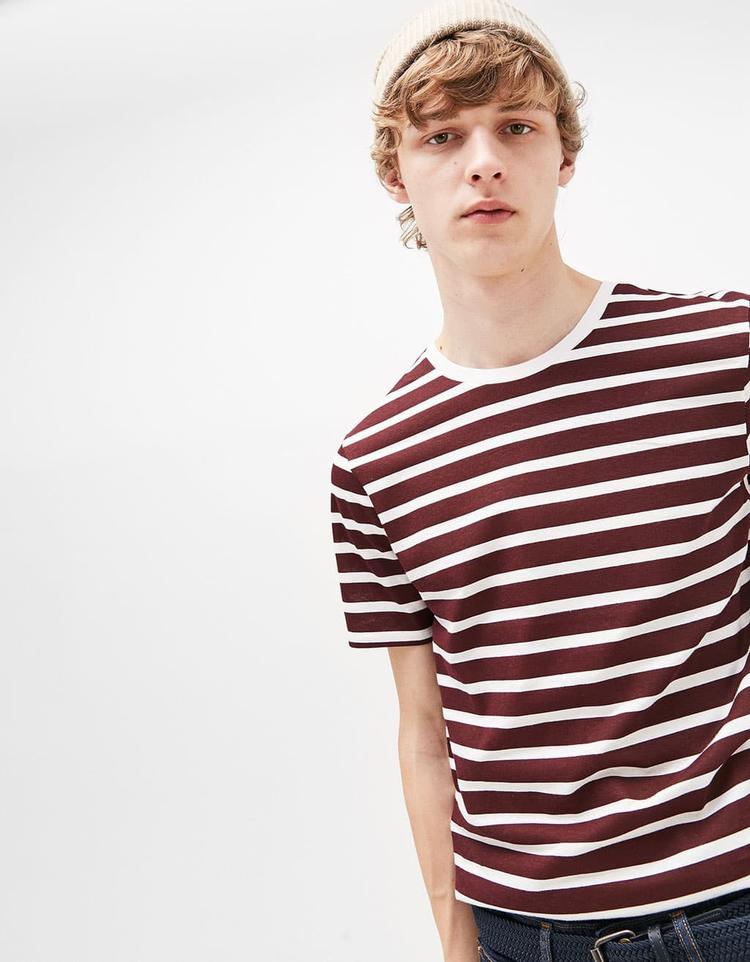 Brown and White Striped T-shirt image